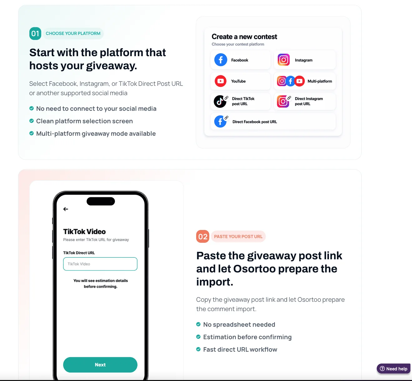 Osortoo giveaway platform selection and direct URL workflow