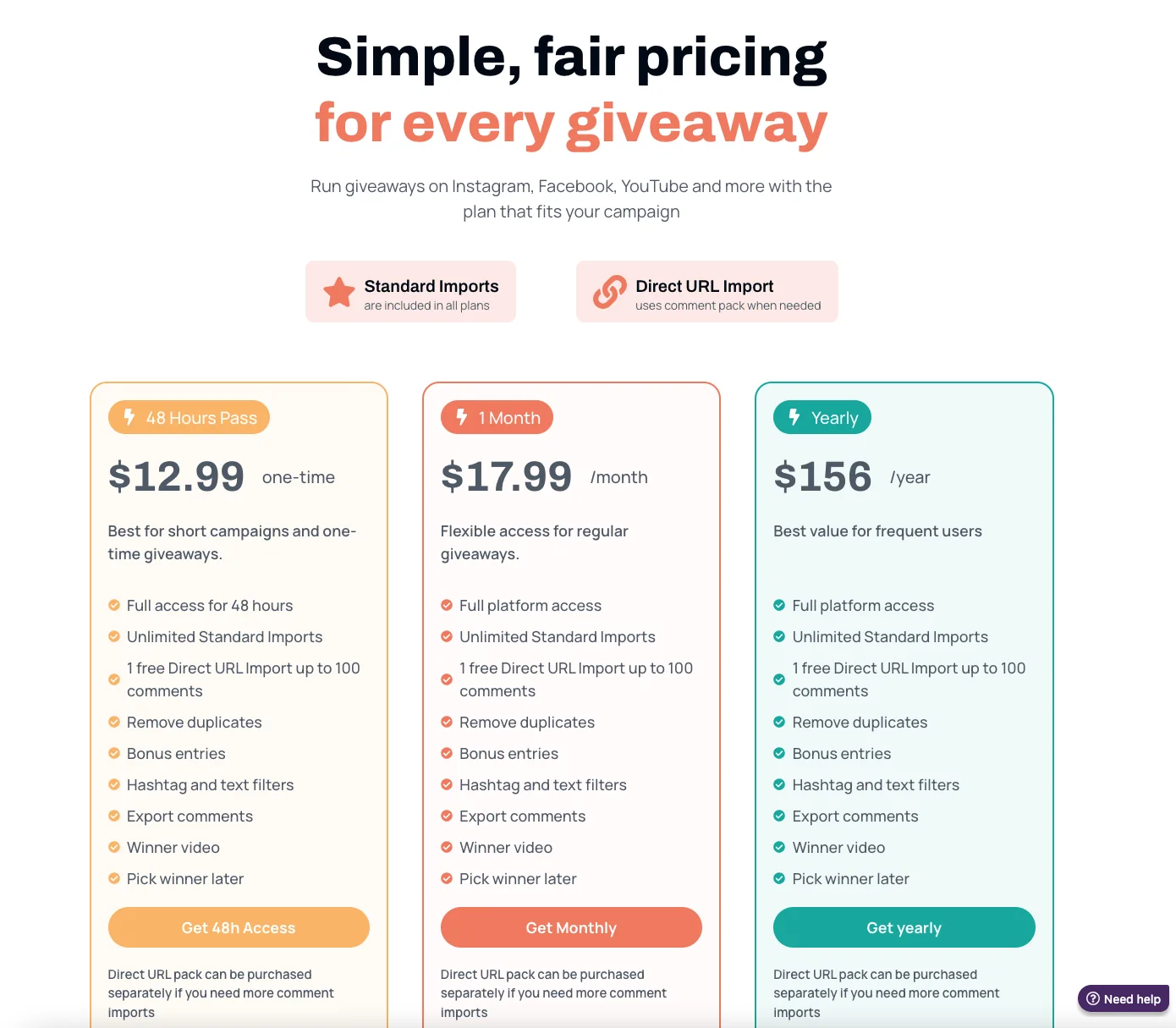 Osortoo pricing page design