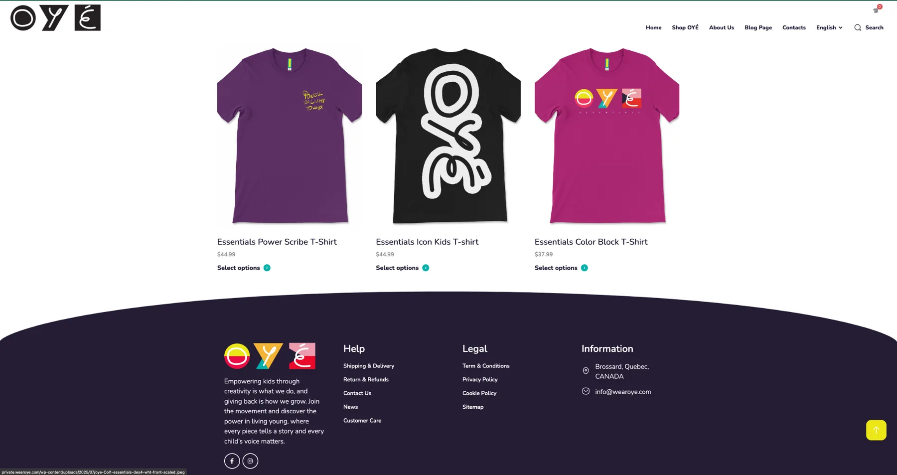 Wear OYÉ product listing and footer